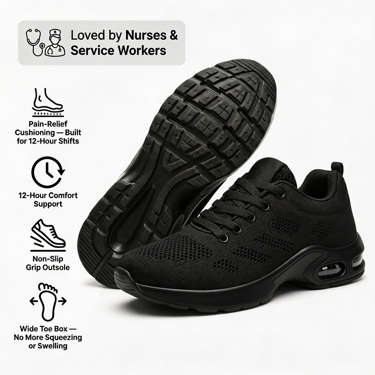 Orthora™ Pro — 12-Hour Shift Shoes for All-Day Foot, Knee & Back Pain Relief