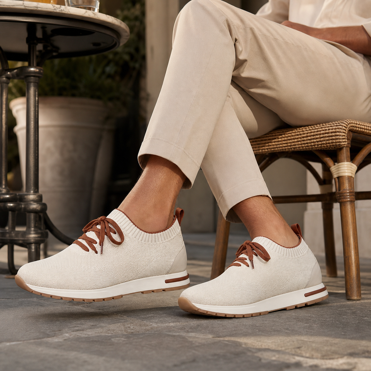 Men's Knit Sock-Fit Lace-Up Sneakers with Rubber Sole
