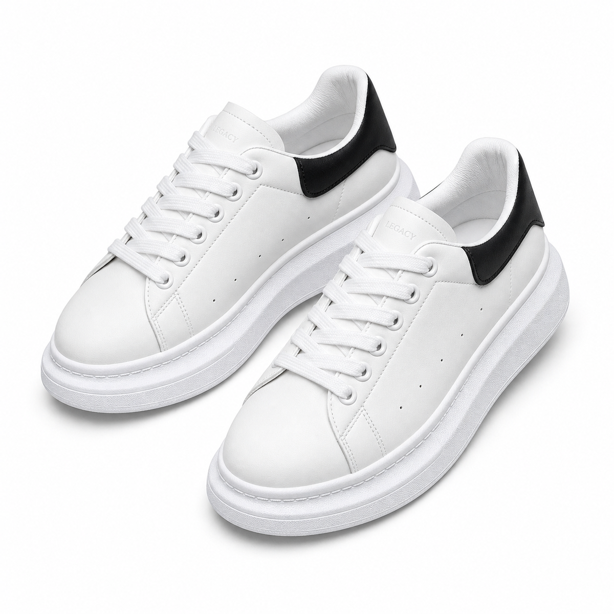 Men's White Platform Sneakers with Cushioned Thick Sole