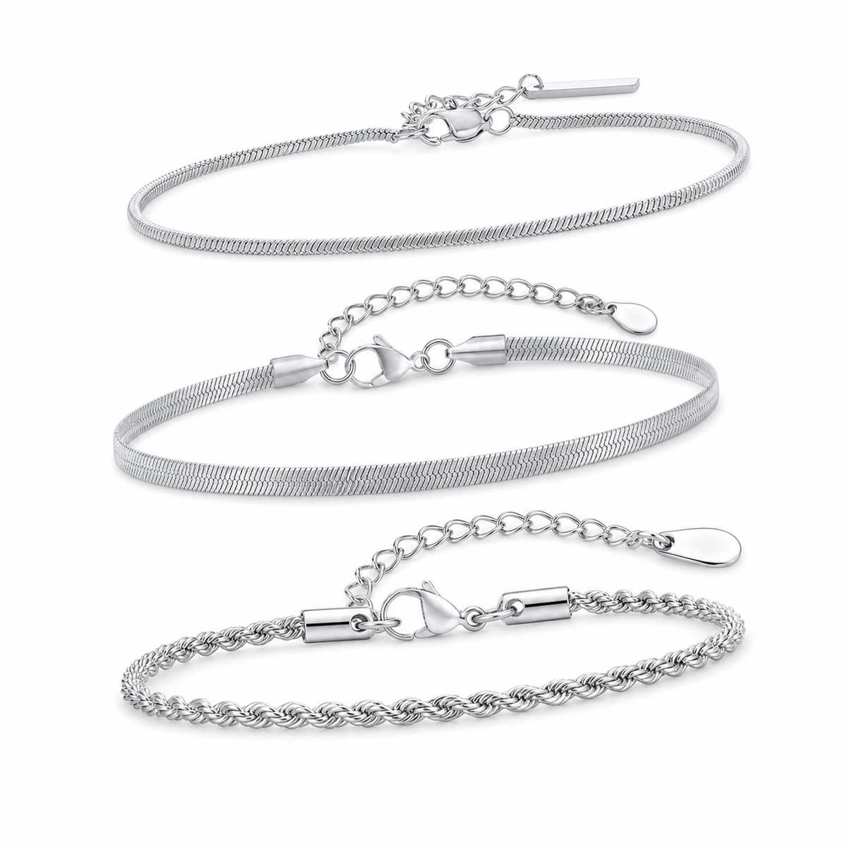 Silver Stainless Steel Chain Bracelet Collection