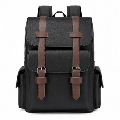 Men's PU Leather Laptop Backpack – 15.6" Business Travel Backpack