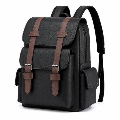 Men's PU Leather Laptop Backpack – 15.6" Business Travel Backpack