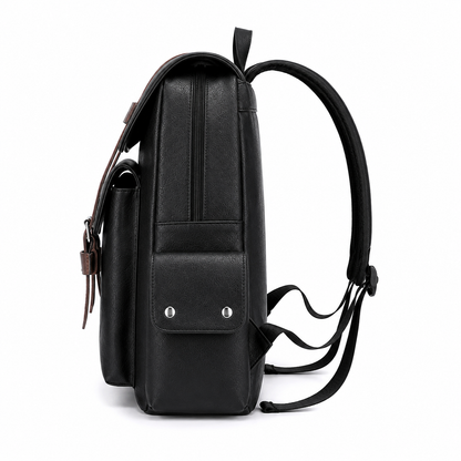 Men's PU Leather Laptop Backpack – 15.6" Business Travel Backpack