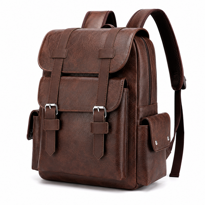Men's PU Leather Laptop Backpack – 15.6" Business Travel Backpack