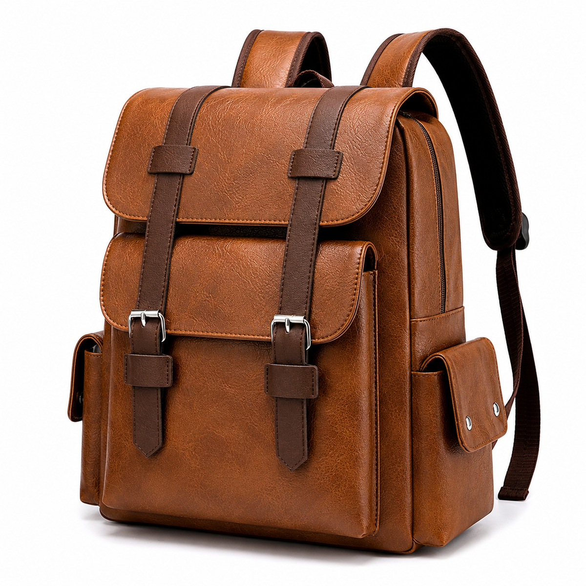 Men's PU Leather Laptop Backpack – 15.6" Business Travel Backpack