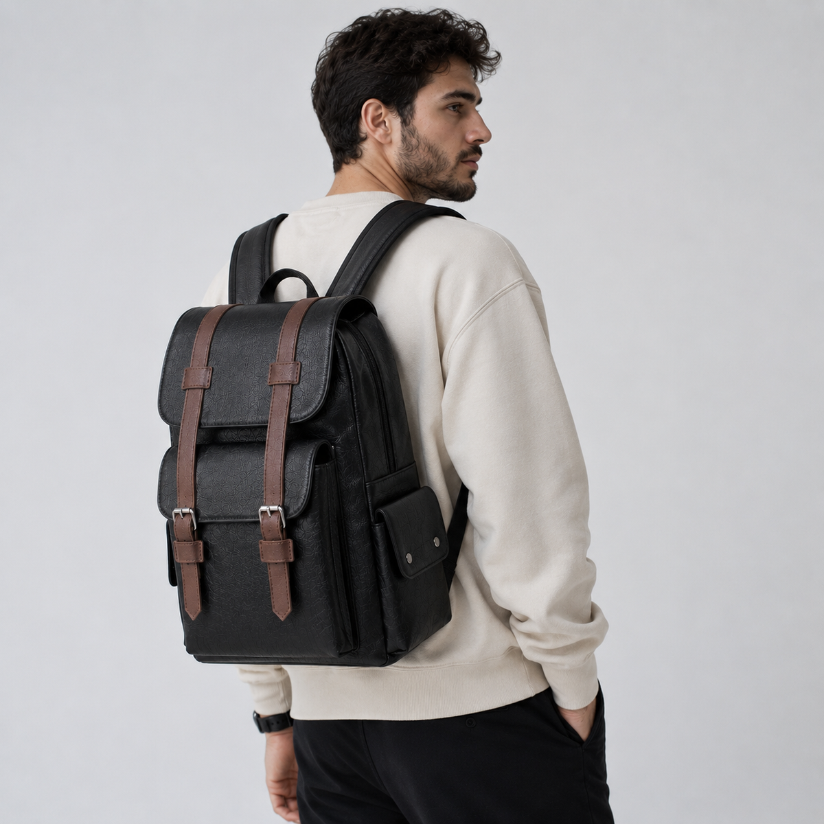 Men's PU Leather Laptop Backpack – 15.6" Business Travel Backpack
