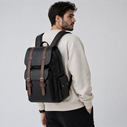 Men's PU Leather Laptop Backpack – 15.6" Business Travel Backpack