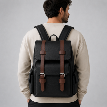 Men's PU Leather Laptop Backpack – 15.6" Business Travel Backpack