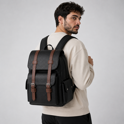 Men's PU Leather Laptop Backpack – 15.6" Business Travel Backpack