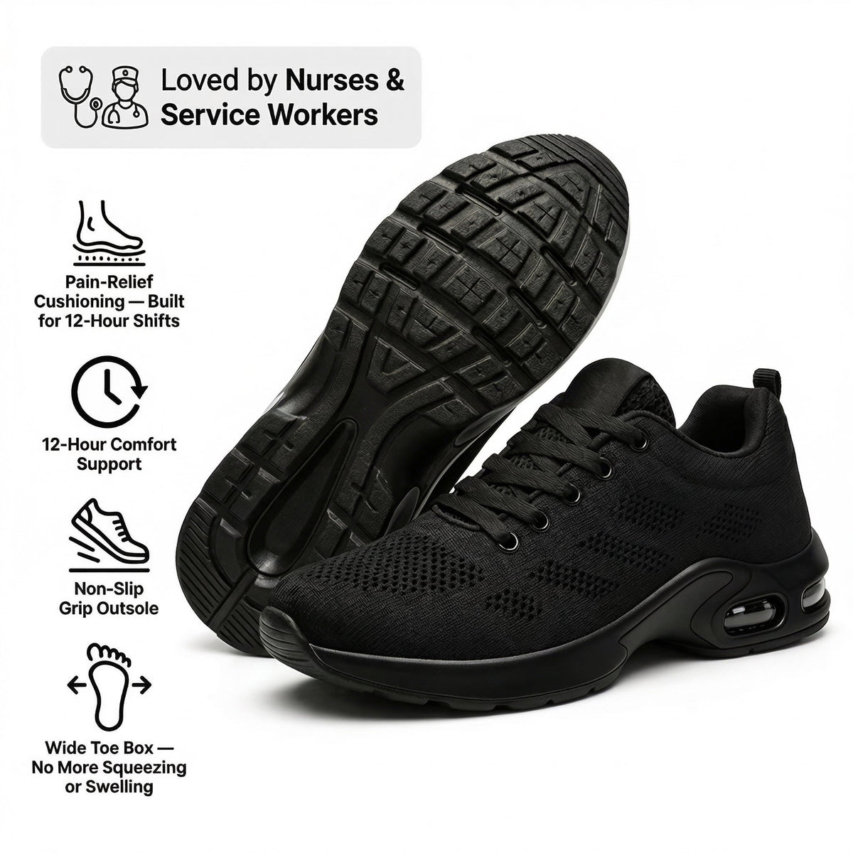 Orthora™ Pro — 12-Hour Shift Shoes for All-Day Foot, Knee & Back Pain Relief