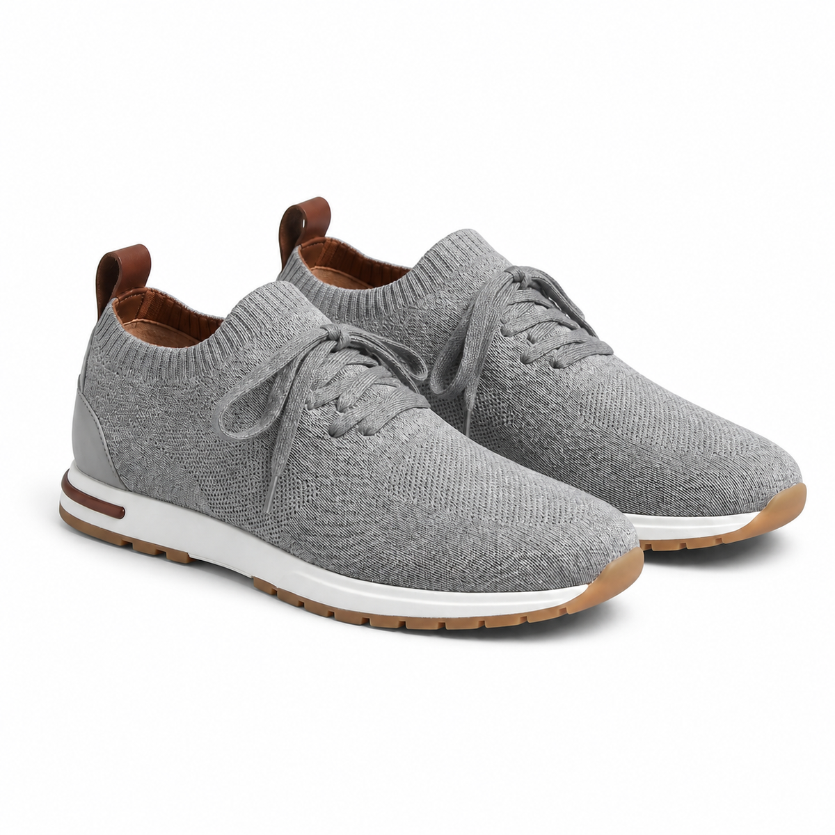 Men's Knit Sock-Fit Lace-Up Sneakers with Rubber Sole