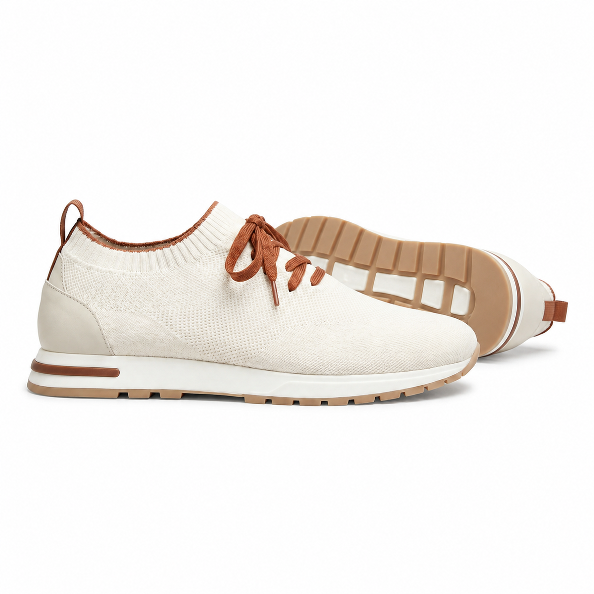 Men's Knit Sock-Fit Lace-Up Sneakers with Rubber Sole