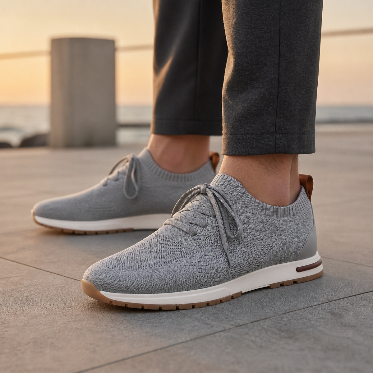 Men's Knit Sock-Fit Lace-Up Sneakers with Rubber Sole