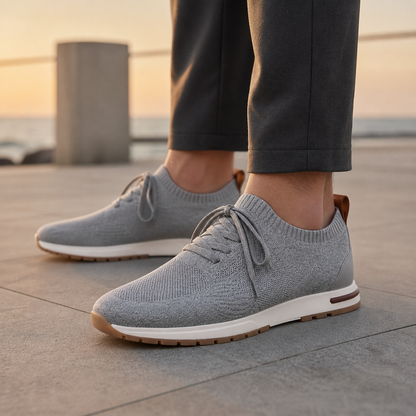 Men's Knit Sock-Fit Lace-Up Sneakers with Rubber Sole