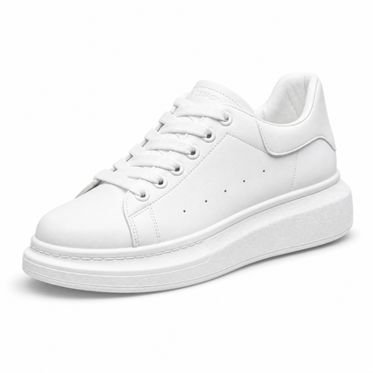 Men's White Platform Sneakers with Cushioned Thick Sole