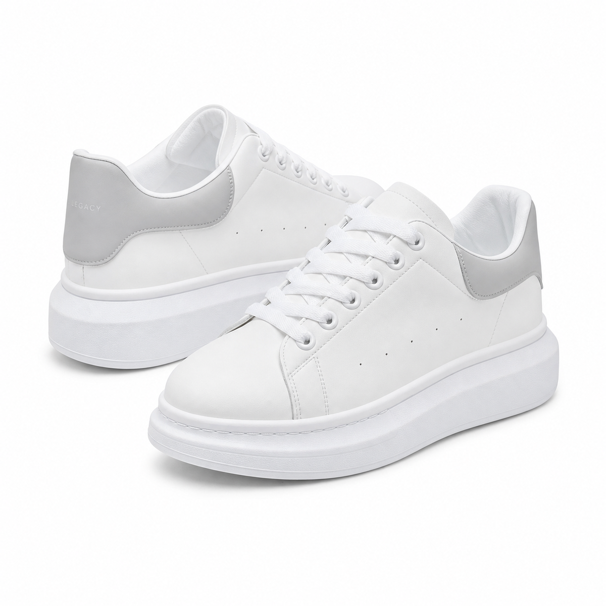 Men's White Platform Sneakers with Cushioned Thick Sole