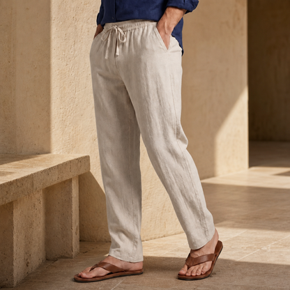 Men's Cotton-Linen Straight-Leg Drawstring Trousers