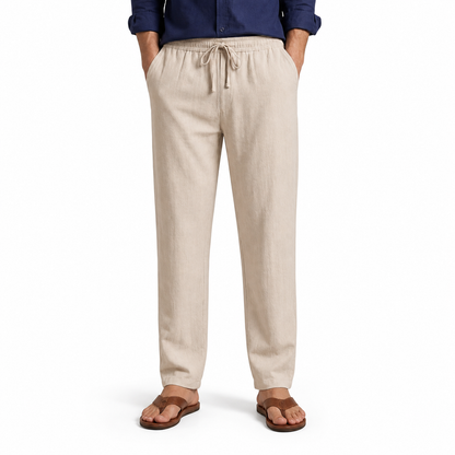 Men's Cotton-Linen Straight-Leg Drawstring Trousers