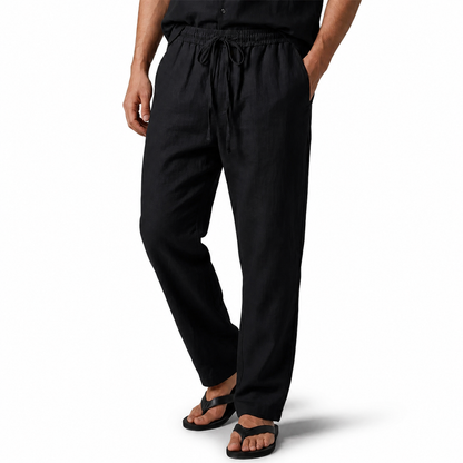 Men's Cotton-Linen Straight-Leg Drawstring Trousers