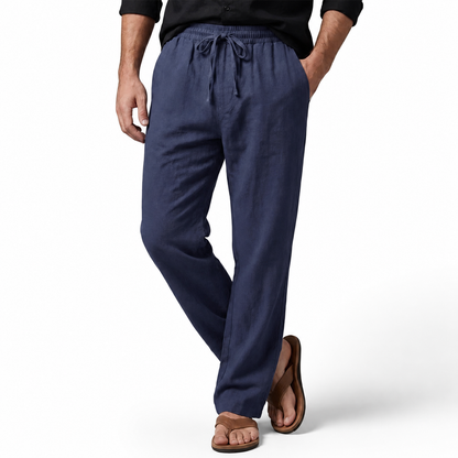 Men's Cotton-Linen Straight-Leg Drawstring Trousers