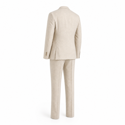 Men's Beige Linen-Blend Tailored Summer Suit Set for Weddings