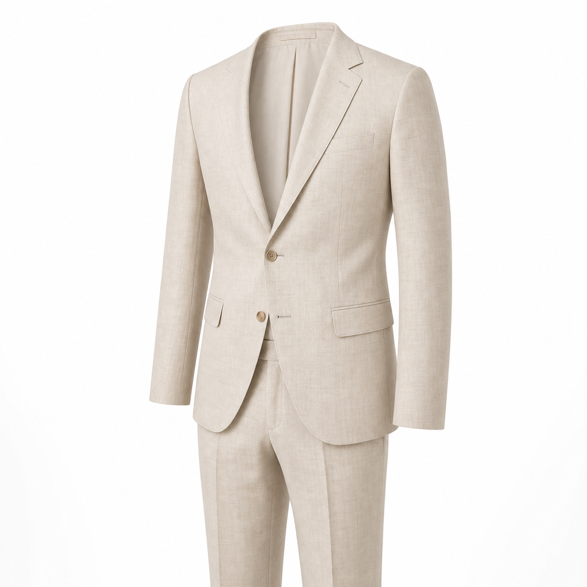 Men's Beige Linen-Blend Tailored Summer Suit Set for Weddings