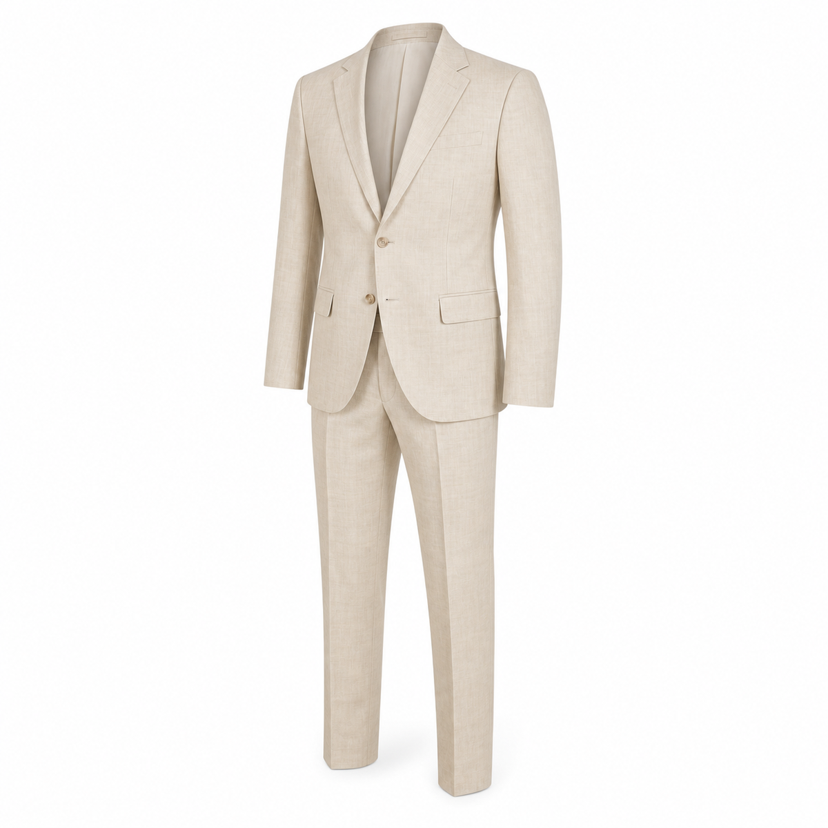 Men's Beige Linen-Blend Tailored Summer Suit Set for Weddings