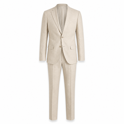 Men's Beige Linen-Blend Tailored Summer Suit Set for Weddings