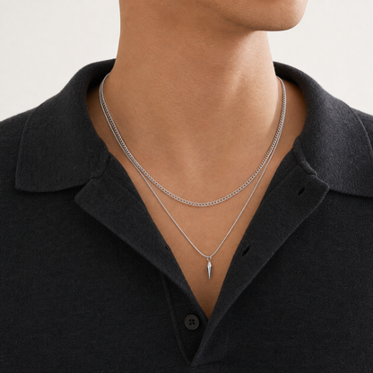 Men's Layered Chain & Spike Pendant Necklace Set