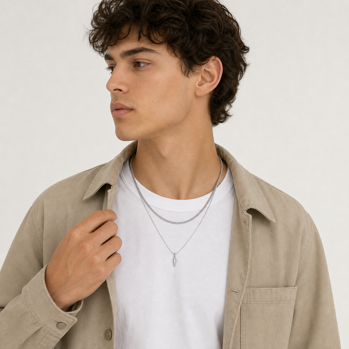 Men's Layered Chain & Spike Pendant Necklace Set