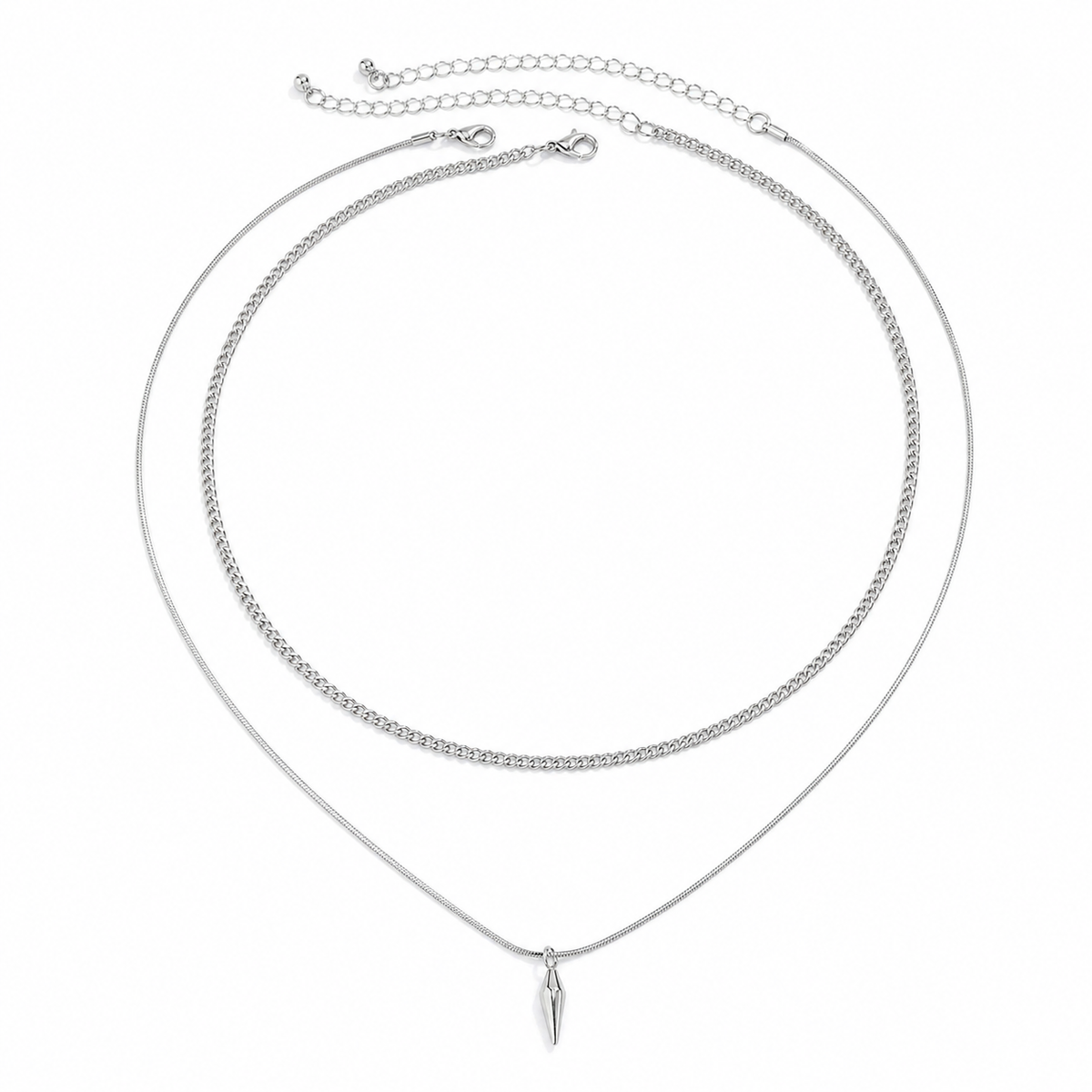 Men's Layered Chain & Spike Pendant Necklace Set