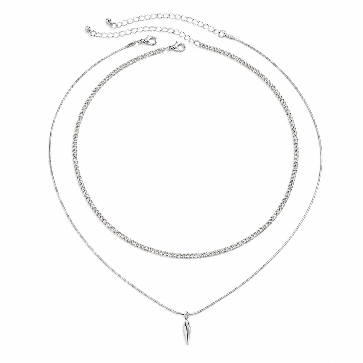 Men's Layered Chain & Spike Pendant Necklace Set