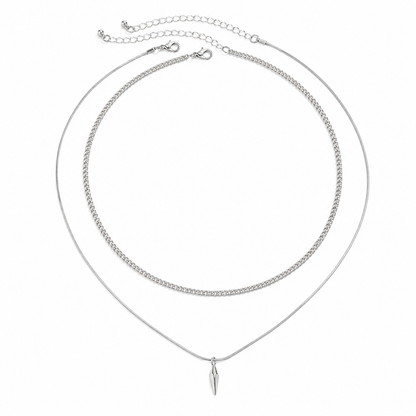 Men's Layered Chain & Spike Pendant Necklace Set