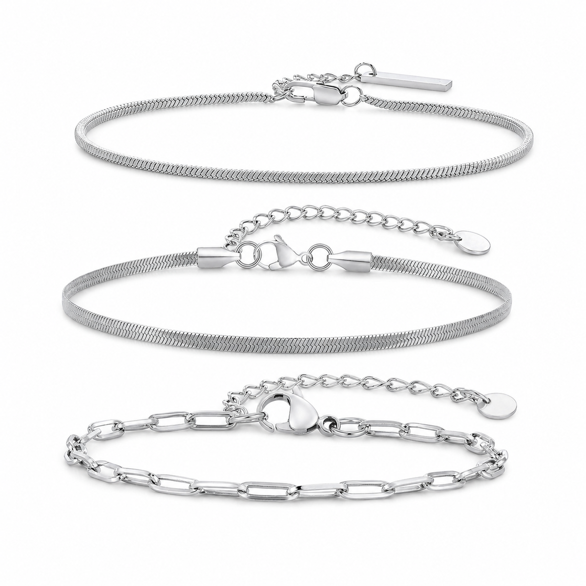 Silver Stainless Steel Chain Bracelet Collection