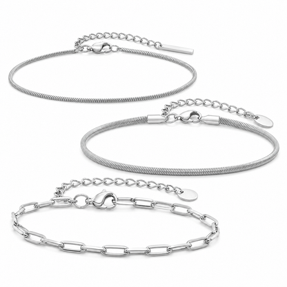 Silver Stainless Steel Chain Bracelet Collection