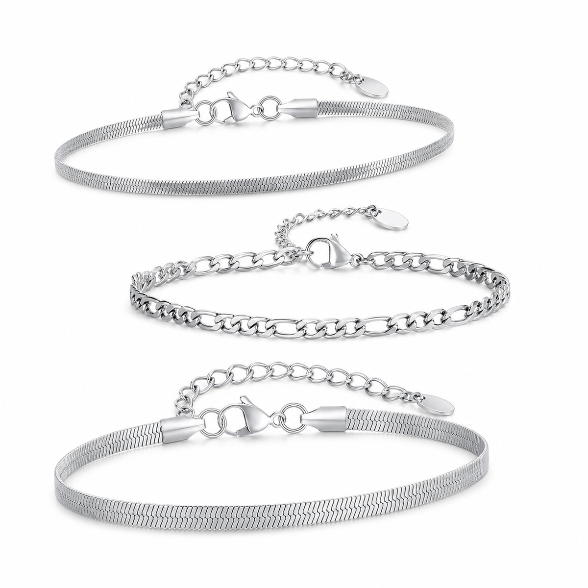 Silver Stainless Steel Chain Bracelet Collection