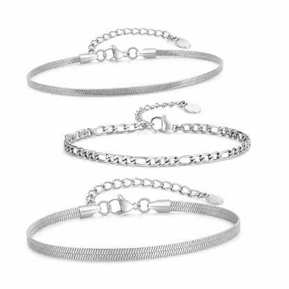 Silver Stainless Steel Chain Bracelet Collection